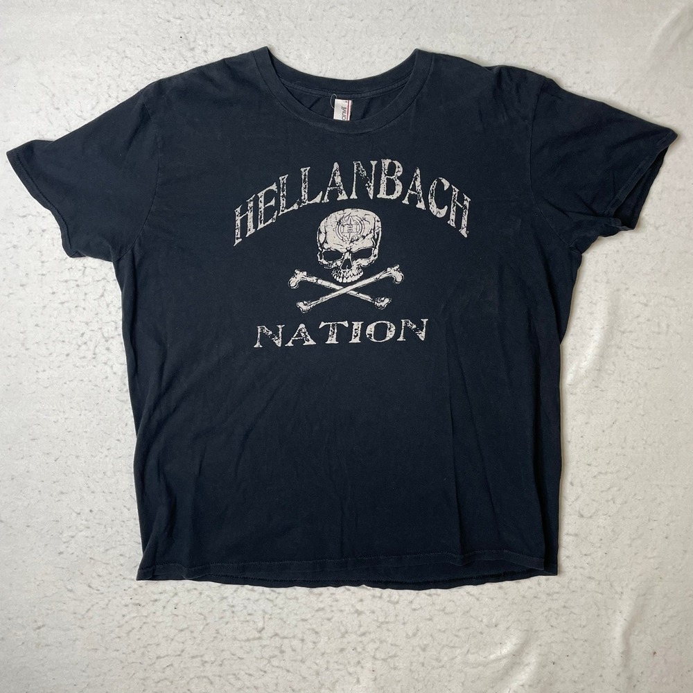 Anvil Hellanbach Nation T-Shirt Mens XL Black Skull Biker Graphic Tee